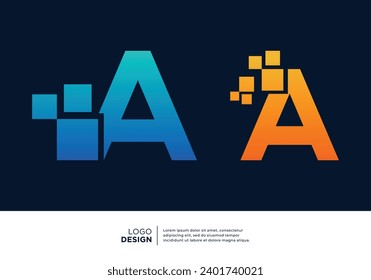 Colección de diseño de logotipo Carta A. Símbolo abstracto de la tecnología digital.