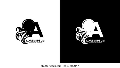 letter A logo design combined with octopus