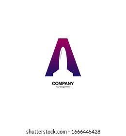 The letter A logo with the design combines the letter A and the rocket, into one unique, simple and elegant symbol. white insulated. for company and graphic design. modern template.