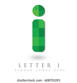Letter I Logo Design Concept in Green Mosaic Pattern Fill