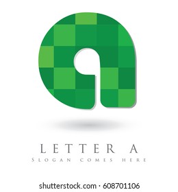 Letter A Logo Design Concept in Green Mosaic Pattern Fill