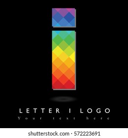 Letter I Logo Design Concept in Rainbow Mosaic Pattern Fill and Black Background