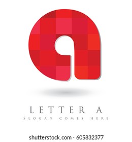 Letter A Logo Design Concept in Red Mosaic Pattern Fill