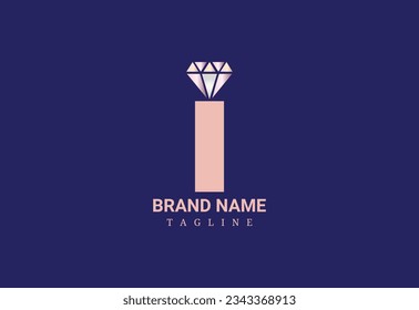 vector de plantilla de diseño de logotipo de carta I. Diseño creativo con dimond para el negocio de joyería de lujo y empresa.