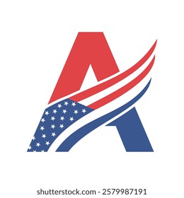 Letter A Logo Design Concept With USA Flag For Business And Corporate Sign