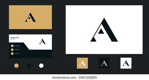Letter a logo design with creative concept and business card. Premium Vector