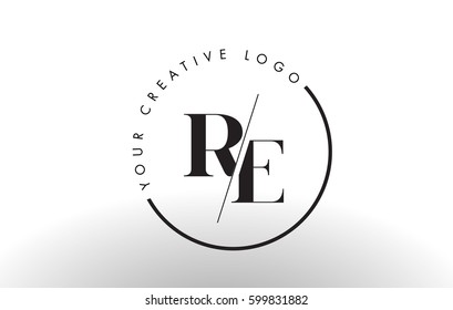 RE Letter Logo Design with Creative Intersected and Cutted Serif Font.