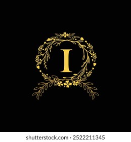  Letra I Diseño de logotipo, monograma creativo Minimal II. monograma de logotipo de Vector abstracto. Boda del logotipo de I Flower. Monograma elegante. Ilustración del logotipo del monograma de la boda con el marco de la flor.