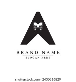 AM Letter Logo Design mit kreativer, moderner, trendy Typografie, M inmitten eines Logo-Konzepts,	
