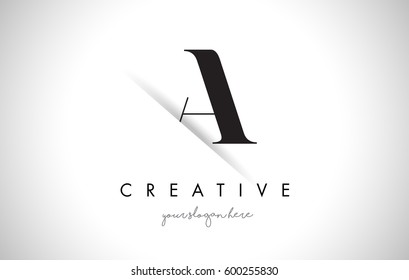 Um design de logotipo de carta com corte de papel criativo e fonte Serif.