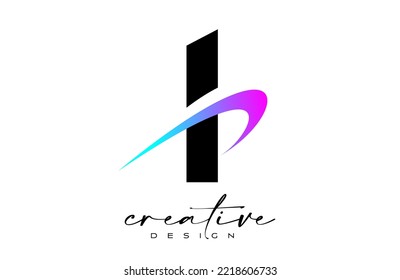 I Letter Logo Design with Creative Purple Blue Swoosh. Letter i Initial icon with curved shape vector illustration.