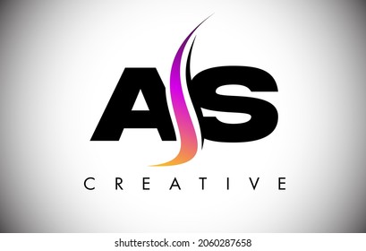 Diseño de logotipo AS con Shoosh creativo e ilustración vectorial de aspecto moderno. Logotipo de icono de la letra AS con forma curvada en el medio