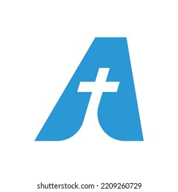 Letter A logo design with cross. Logo concept for church