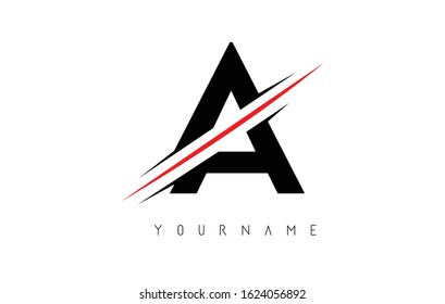 A Letter Logo Design cutted in the middle with a red line and with sharp edges.  Creative logo design. Fashion icon design template.
