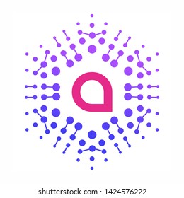 Letter A Logo Design Digital Crowd Circle World Light Science Technology