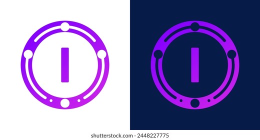 letter I logo design with dotted gradient digital circles, for digital, technology, data