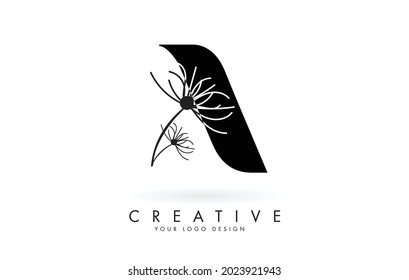 Diseño de logotipo de letra con ilustración vectorial de flores elegantes y abstractas. Icono creativo con letra A.