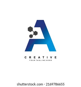 Letter A logo design with elegant and luxurious style. Blue Geometric Shape with Hexagon Pixel Points. suitable for Business Logo, Technology, company. Logo Template Elements. initial A letter logo.