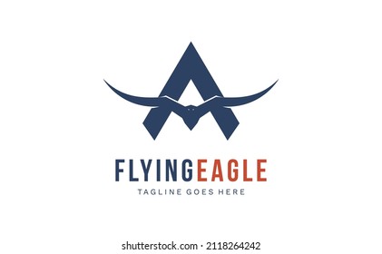 letra A diseño de logotipo con silueta de águila volante 