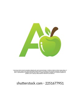 Letter A logo design with fruit template fresh logo Premium Vector