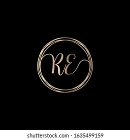 Letter RE logo design with handwriting concept. Creative fashion logo design, couple letter , beauty icon.  Logo with hand drawn style for wedding concept -vector
