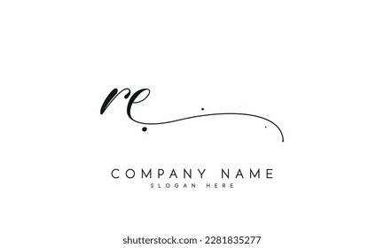 letter RE logo design handwriting signature style vector template.