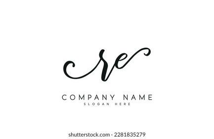 letter RE logo design handwriting signature style vector template.
