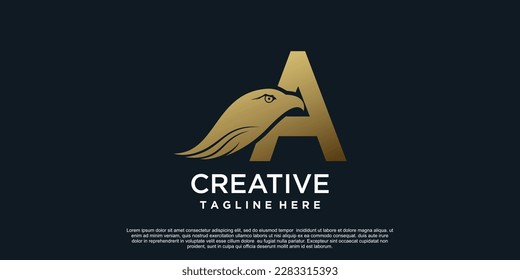 Letra A diseño de logotipo con concepto exclusivo de águila de cabeza Vector Premium