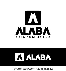 Letter A logo design. Initial A logo with trousers and long pants shape concept. Jeans logo initial for fashion,  garments, pants,  and clothing creative template