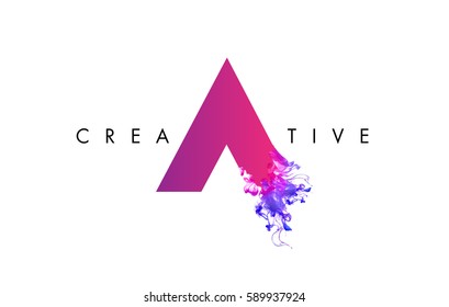 A Letter Logo Design with Ink Cloud Flowing Texture and Purple Colors.