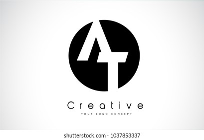 AT Letter Logo Design inside a Black Circle. Creative Lettering Logo Vector Illustration.