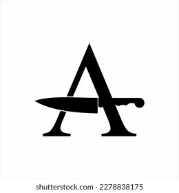 Diseño del logotipo de la letra A con cuchillo.