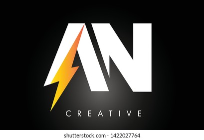 AN Letter Logo Design With Lighting Thunder Bolt. Electric Bolt Letter Logo Vector Illustration.