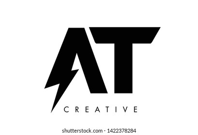 AT Letter Logo Design With Lighting Thunder Bolt. Electric Bolt Letter Logo Vector Illustration.