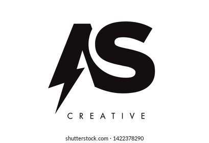 AS Letter Logo Design With Lighting Thunder Bolt. Electric Bolt Letter Logo Vector Illustration.