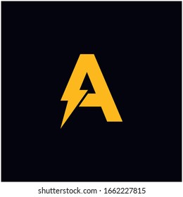 A Letter Logo Design With Lighting Thunder Bolt. Electric Bolt Letter Logo Vector Illustration.