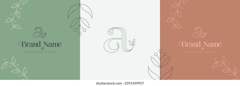 letter a logo design. minimal style  with rose - symbols for cosmetics, neutral, beauty and handmade products, letter a logo design. letter a graphic vector illustration. Symbol, icon, creative.