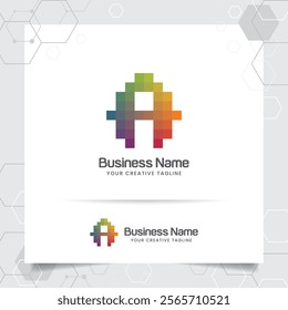Letter A logo design in modern triangle pixel style, a creative mosaic and geometric lettering