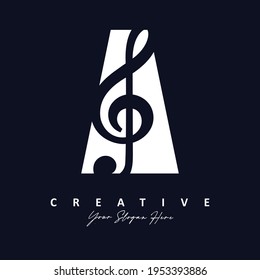 Letter A Logo Design With Music Note Vector Illustration