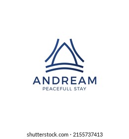 Letter A logo design on triangle line art. Initial A for real estate, hotel, home, house, apartement company logo