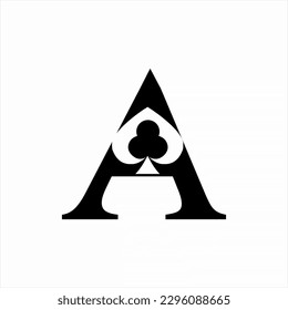 Letter A logo design with poker card blackjack symbol.