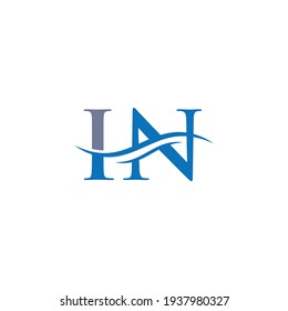 IN letter logo design. Premium Letter IN Logo Design with water wave concept