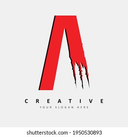 Letter A Logo Design With Red Claw Scratch Vector Illustration