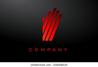 I Letter Logo Design with Red Lines Vector. Red Letter Icon Illustration
