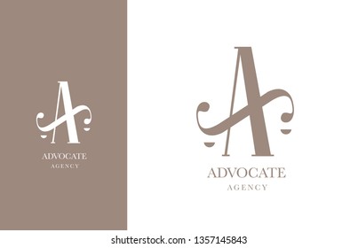 A Letter Logo Design with Serif Font. Advocate, Lawyer agency logotype, Law Firm,Law Office, Lawyer services, Luxury vintage crest logo, Vector logo template