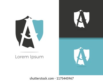 A letter logo design, letter A in shield vector icon.