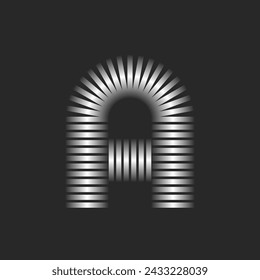Letter A logo design silver thin parallel lines, striped typography mark monogram logotype, metallic gradient stripes.