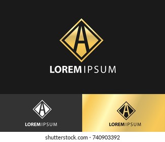 letter A logo design, with a stylish square and elegant colors