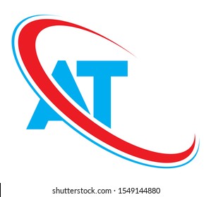 AT Letter logo design, AT Letter, AT  logo. A T initial letter logo colored red and blue, Vector logo design template elements for your business or company identity. at, a t