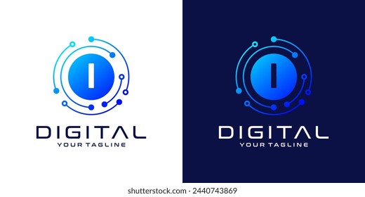 Letter I Logo Design Template, Abstrakte Punkt Verbindungstechnik, Digital-, Daten- und Kreis-Schaltungstechnik